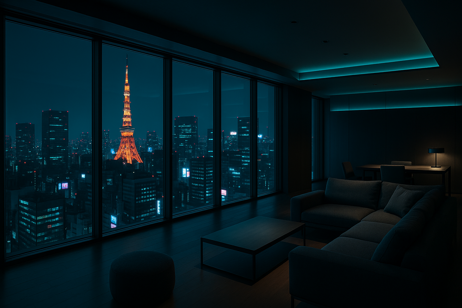 NEO TOKYO ARK — 夜の東京を見下ろすシネマティックなダークインテリア